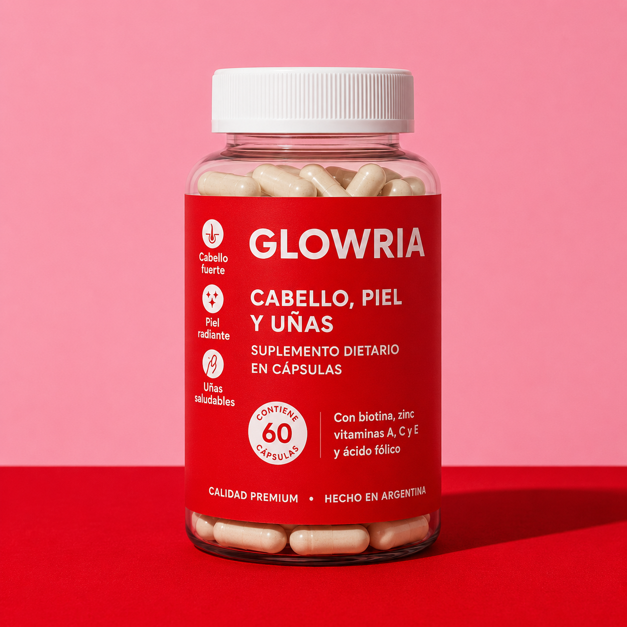 Cápsulas Glowria – Cabello Fuerte, Piel Radiante y Uñas Firmes