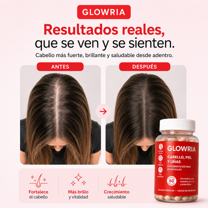 Cápsulas Glowria – Cabello Fuerte, Piel Radiante y Uñas Firmes