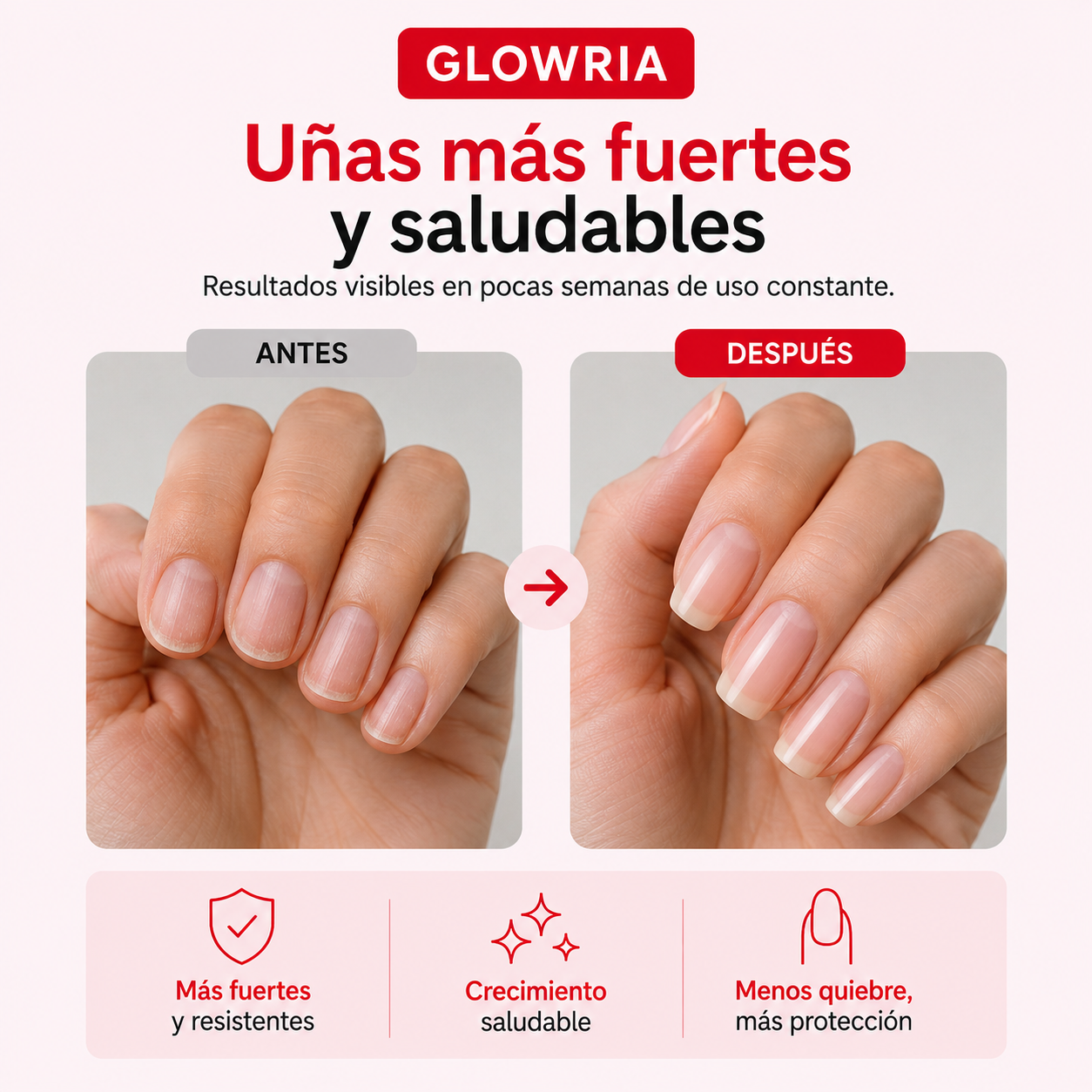 Cápsulas Glowria – Cabello Fuerte, Piel Radiante y Uñas Firmes